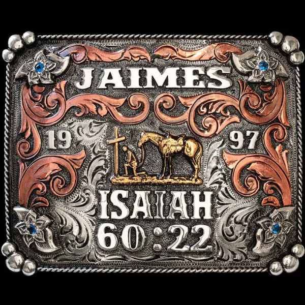 Celebrate faith with The Fort Bowie Belt Buckle, crafted on a square base with traditional western elements to make a beautiful design that will pull together any western outfit. Customize it now!